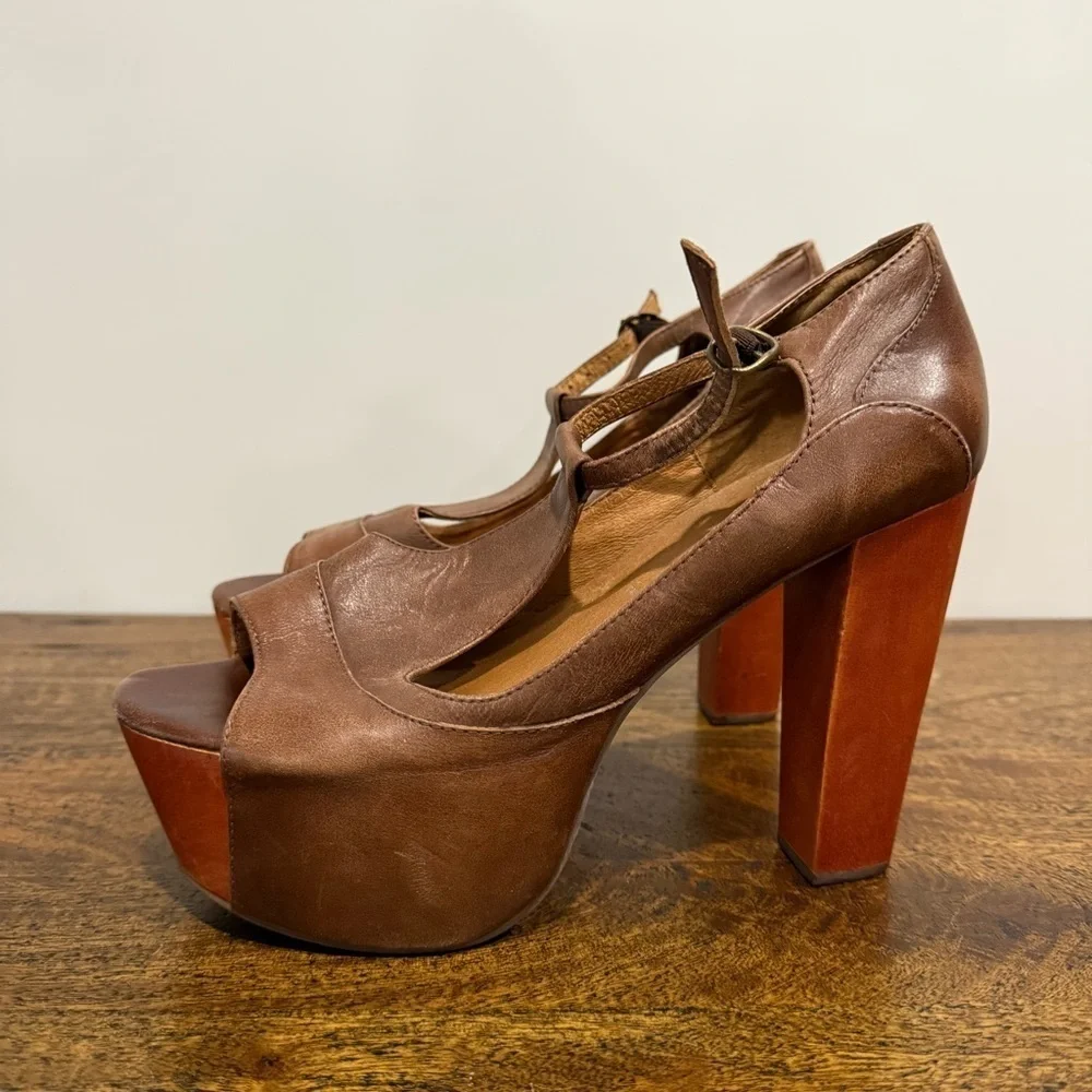 Jeffrey Campbell Foxy Wood Brown Y2K Platform Bratz Heel